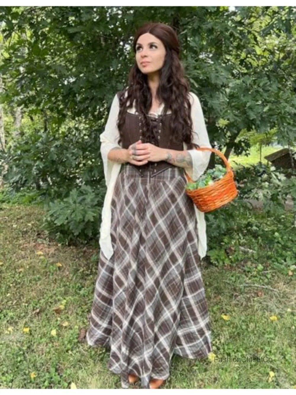 Plaid Maxi Skirt for Women Renaissance Fall Winter A-Line Victorian